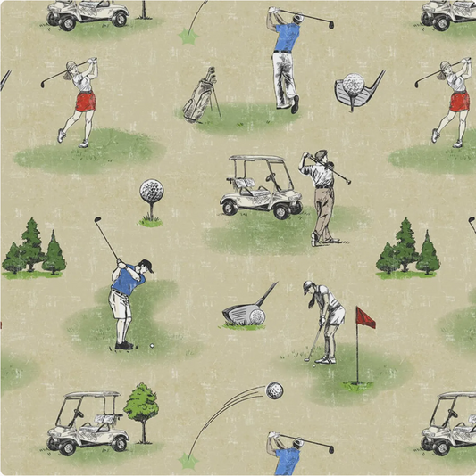 Tee Time - Golfing Toile Dark Butter Y4778-60 by Clothworks