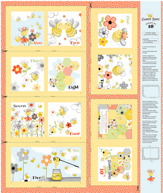 SusyBee Sweet Bees Soft Book Panel 36" by Clothworks