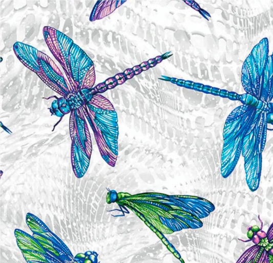 On Dragonfly Wings - Large Dragonfly Grey 16400P-08 by Benartex