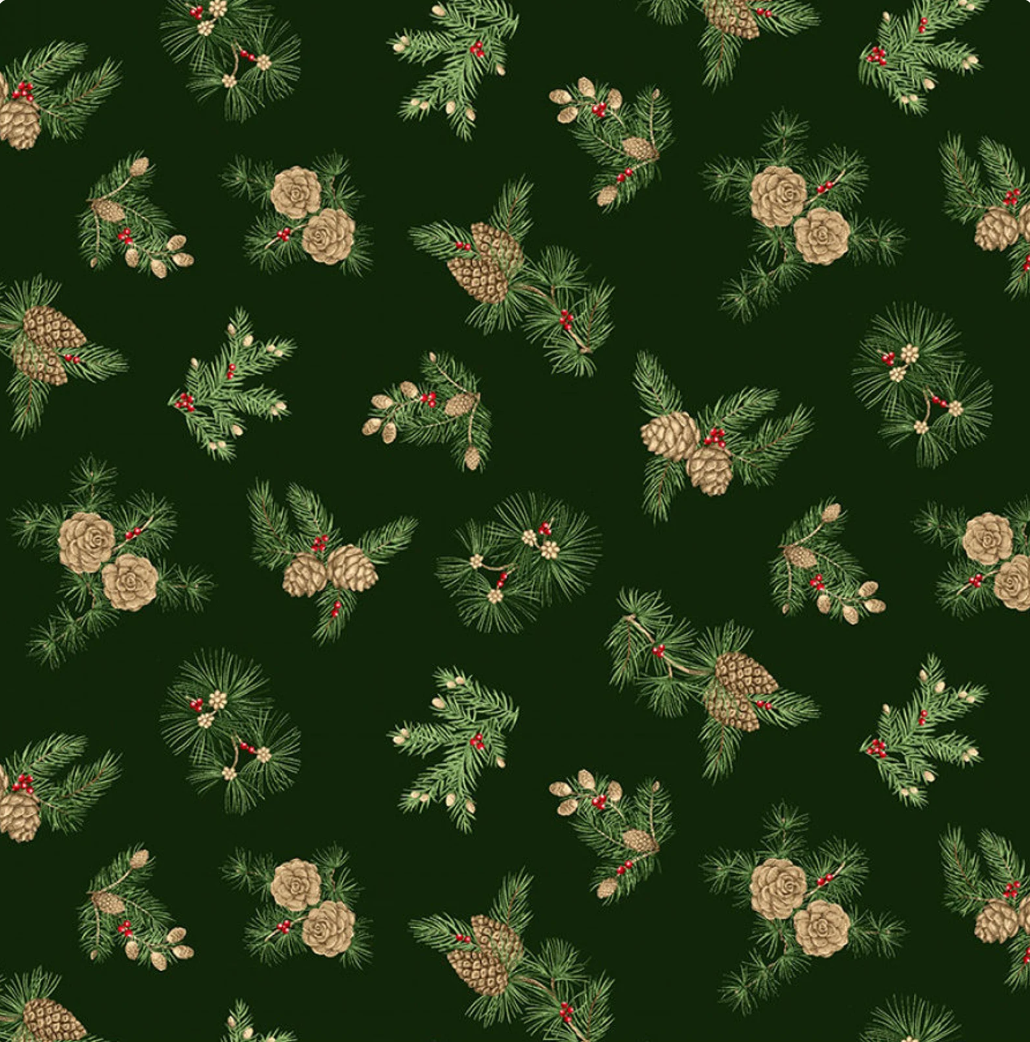 Winter in the Pines - Pine Cones Dark Pine/Multi 16302M-45 by Benartex