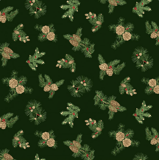 Winter in the Pines - Pine Cones Dark Pine/Multi 16302M-45 by Benartex