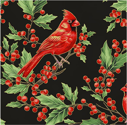 Christmas Wish - Cardinals Black-Gold Y7819-4G by Hoffman Fabrics