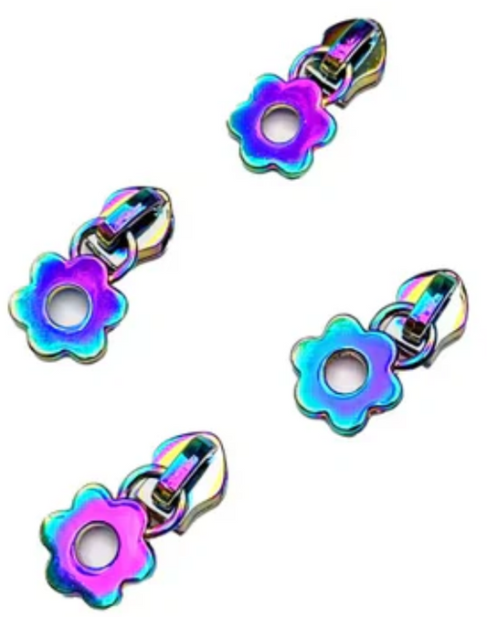 Zipper Pulls - Pkg of 4 Iridescent Flower Zipper Pulls by Sassafras Lane Designs