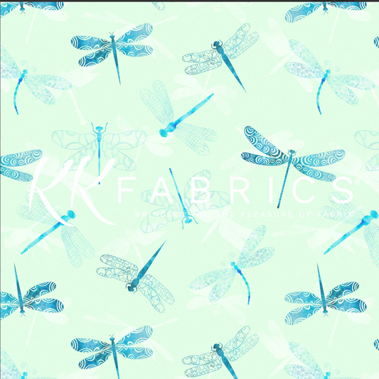 Twiglight Wings - Dragonflies Mint Teal Watercolor 5075-13 by Melvale Design Studio for KK Fabrics