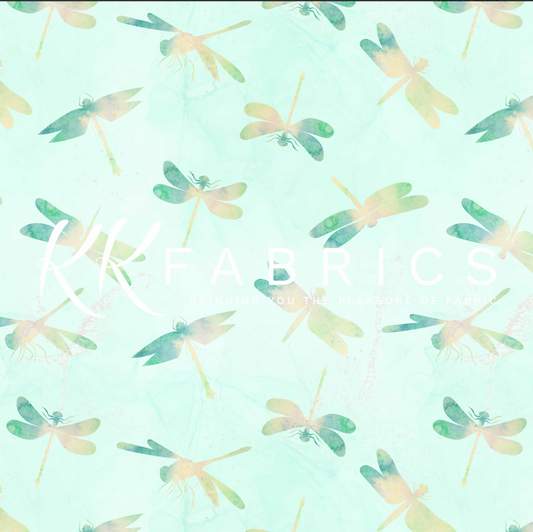 Twiglight Wings - Dragonflies Mint Watercolor 5075-16 by Melvale Design Studio for KK Fabrics
