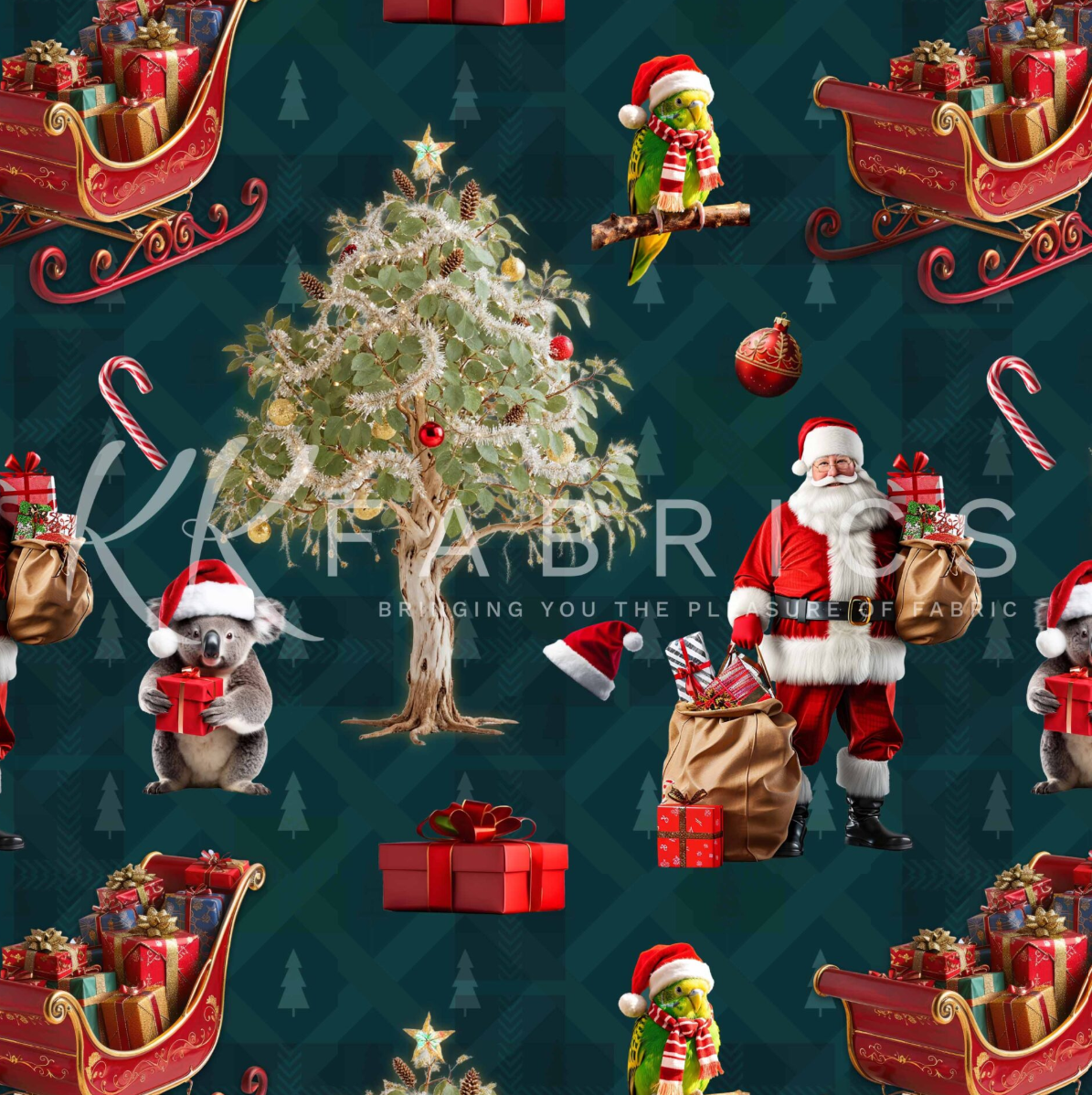 Gumtree Greetings - Aussie Christmas Green 5060-09 by KK Fabrics
