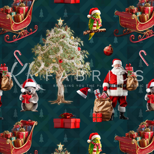 Gumtree Greetings - Aussie Christmas Green 5060-09 by KK Fabrics