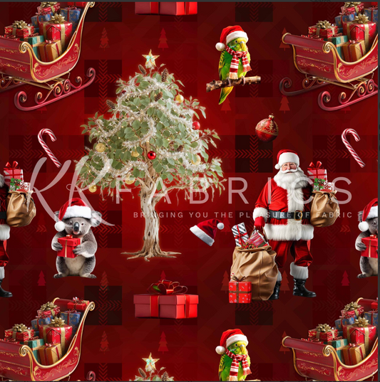 Gumtree Greetings - Aussie Christmas Red 5060-10 by KK Fabrics