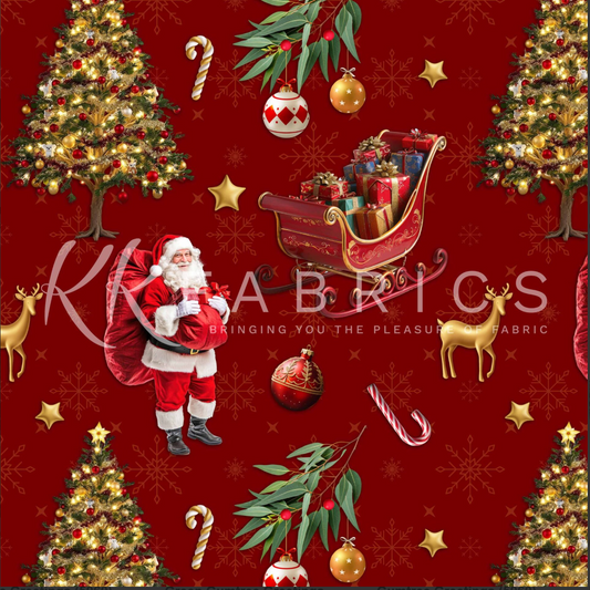 Gumtree Greetings - Gumtree and Santa Red 5060-08 by KK Fabrics