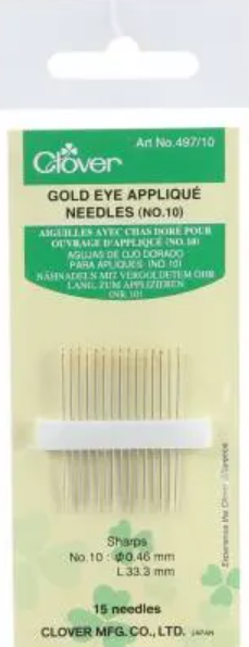Clover - Gold Eye Applique Needles - Size No. 10 - Pkg of 15