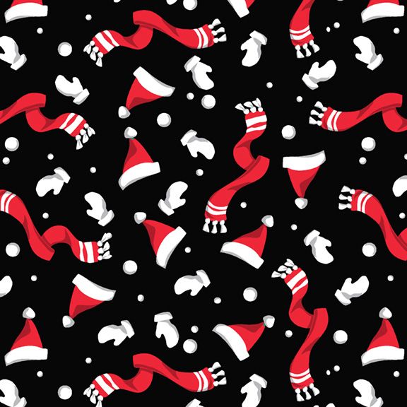 Naughty Elves - Hats and Scarfs - Black by Laura Berringer for Marcus Fabrics