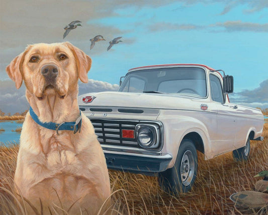Yellow Lab & White Ford Truck Digital Panel