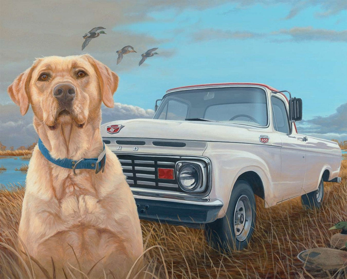 Yellow Lab & White Ford Truck Digital Panel