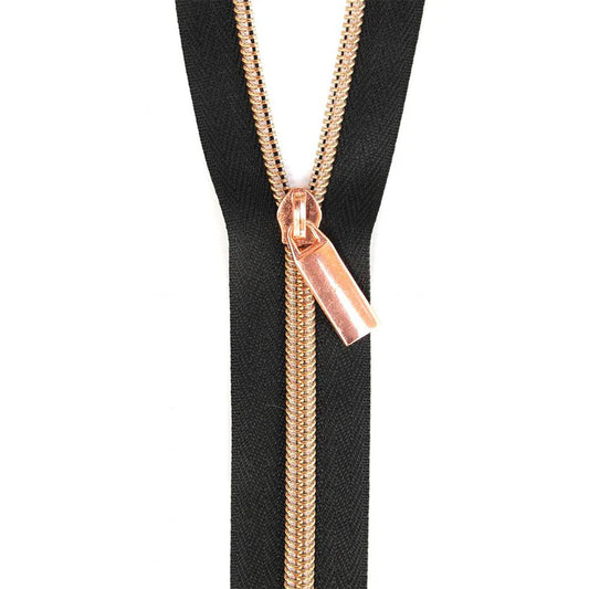 Sallie Tomato - 3 Yard Zipper - Black Tape with Rose Gold Coil #5