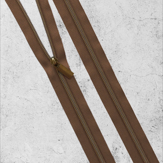 Sallie Tomato - 3 Yard Zipper #5 - Brown Tape & Gunmetal Coil