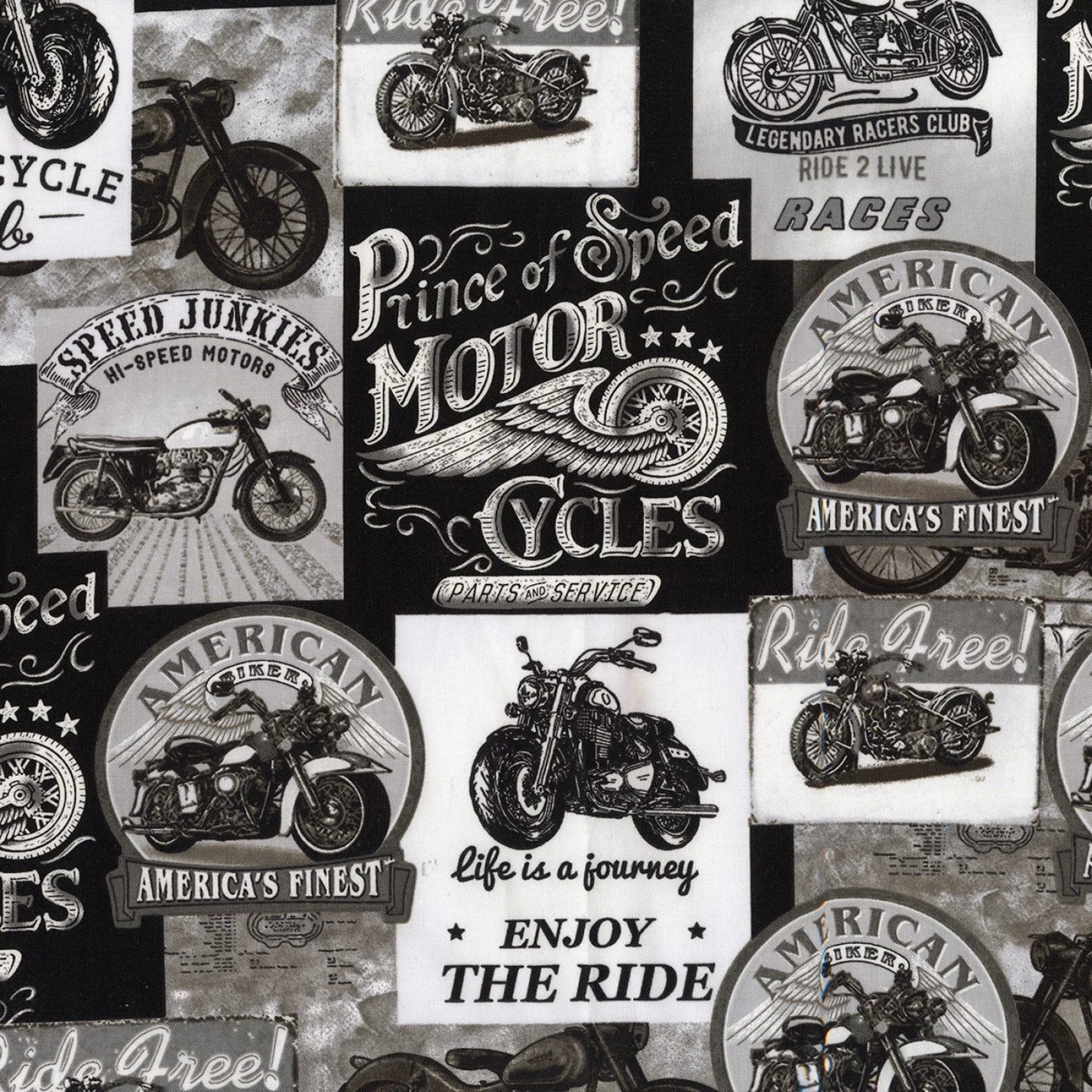 Enjoy the Ride - black/gray motorcycle fabric by Timeless Treasures