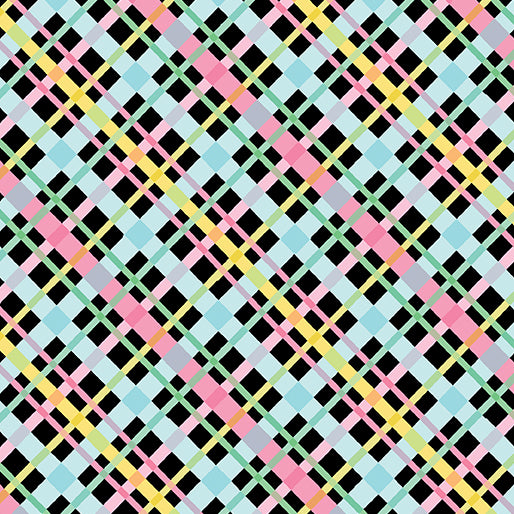 Flamingal Pals - Happy Plaid Black by Benartex Designer Fabrics