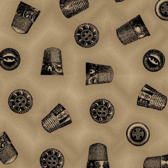Sew Vintage - Brown/Thimbles - by Choice Fabrics