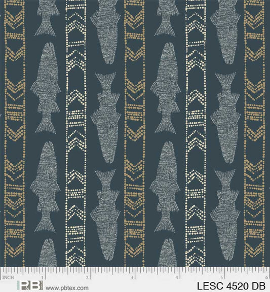 Lake Escape - Dark Blue Fish - by P&B Textiles