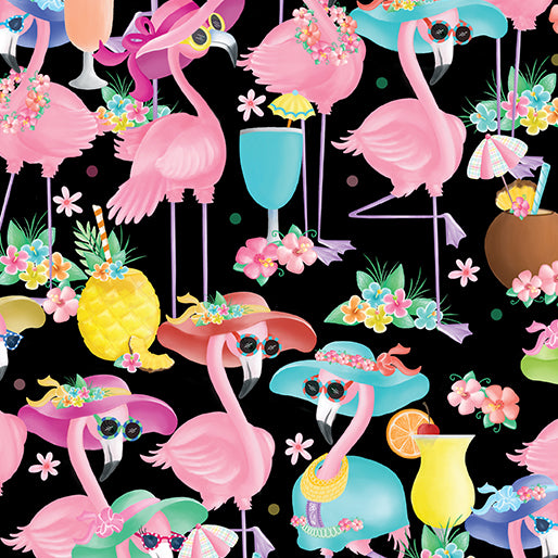 Flamingal Pals - Flamingo Fun Black - By Benartex Designer Fabrics