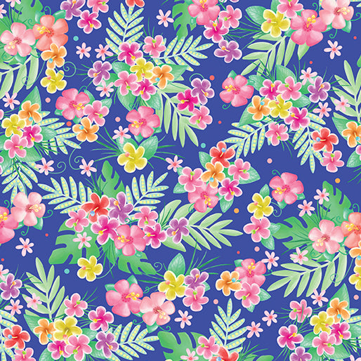Flamingal Pals - Tropical Flowers Royal by Benartex Designer Fabrics