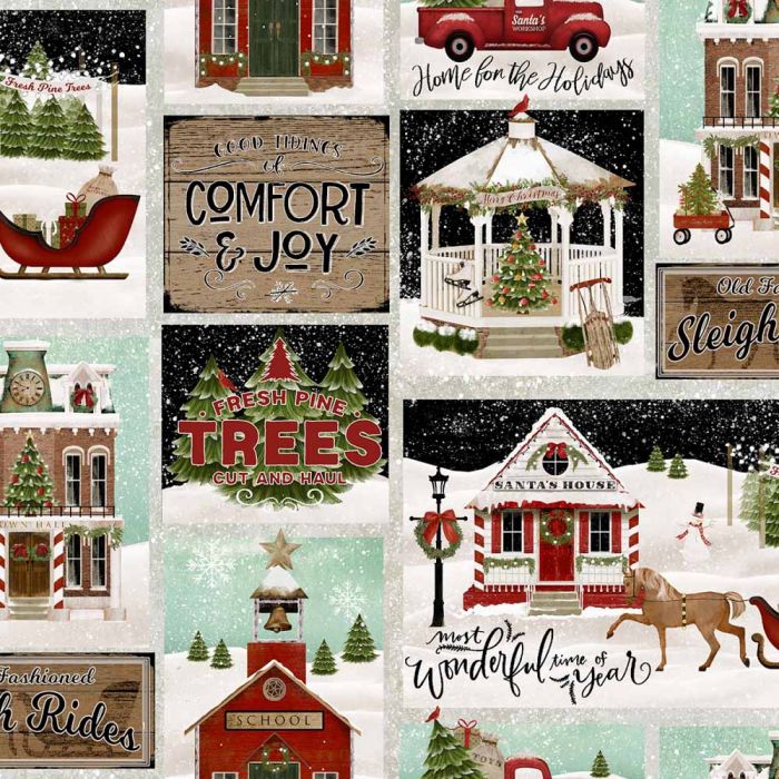 Home for the Holidays - Snowy Village Block Design - 3 Wishes Fabric