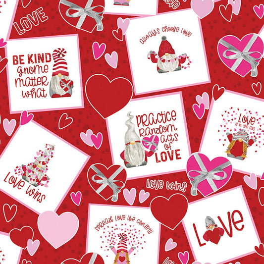 Gnomes in Love-Tossed Valentines Red D11310 by Riley Blake