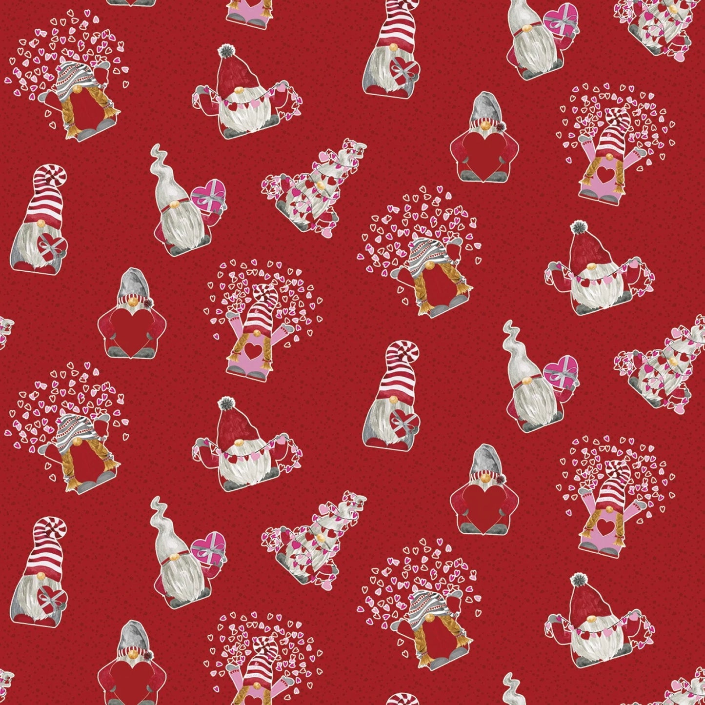 Gnomes in Love Tossed-Red C11311 by Riley Blake