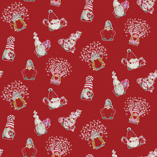 Gnomes in Love Tossed-Red C11311 by Riley Blake