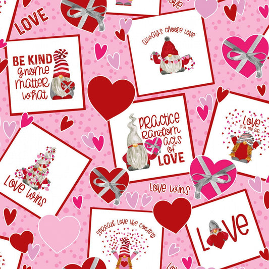 Gnomes in Love Tossed Valentines-Pink C11310 by Riley Blake