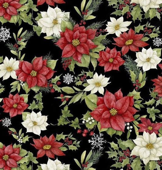 Medley in Red - Poinsettia on Black by Wilmington Prints