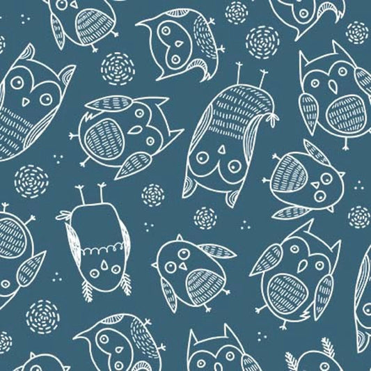 Owls Aglow - Blue Glow in the Dark by Michael Miller Fabrics