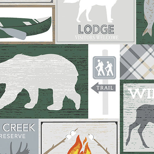 Moose Creek Lodge - Moose Creek Boxes Gray by Benartex