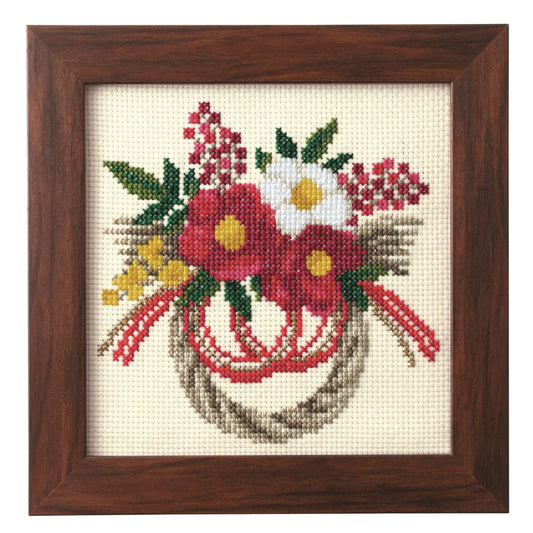 Seasonal Flower Arrangement Cross Stitch Kit - January Camellia by Cosmo Lecien Corp