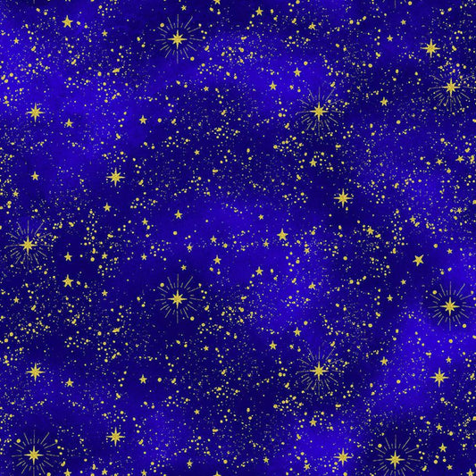 Cosmos Metallic Navy Starry Night Celestial Stars C2546 by Timeless Treasures