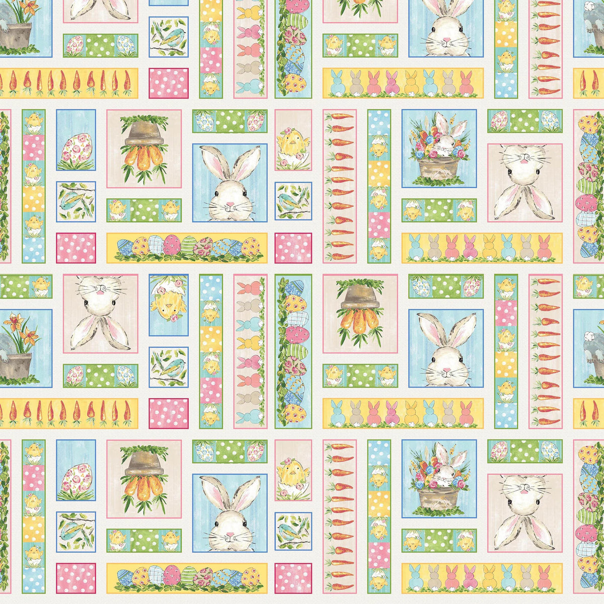 Peek a Boo Bunnies - Patchwork Cream 1569-44 by Henry Glass & Co.