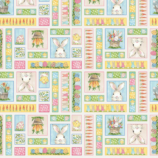Peek a Boo Bunnies - Patchwork Cream 1569-44 by Henry Glass & Co.