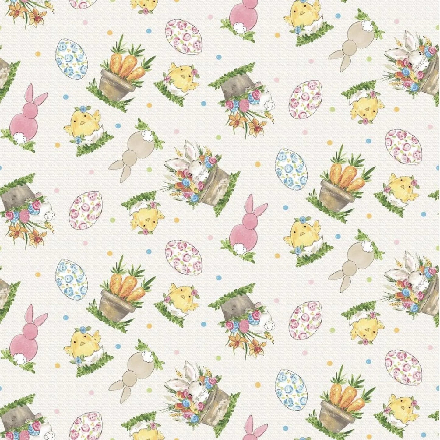 Peek a Boo Bunnies - Tossed Characters on Cream 1563-44 by Henry Glass & Co.