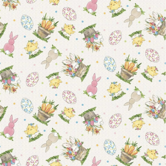 Peek a Boo Bunnies - Tossed Characters on Cream 1563-44 by Henry Glass & Co.