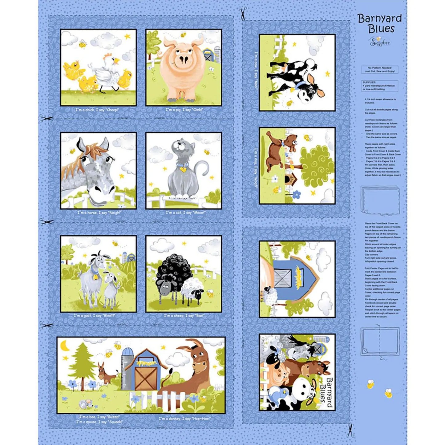 Barnyard Blues Book Panel by Susybee for Clothworks (BARN)