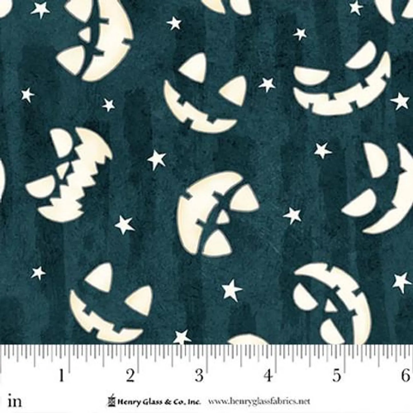 Ghosts in the Graveyard - Glow Jack-o-lantern Faces Dk Teal 2027G 99 by Henry Glass &amp; Co.