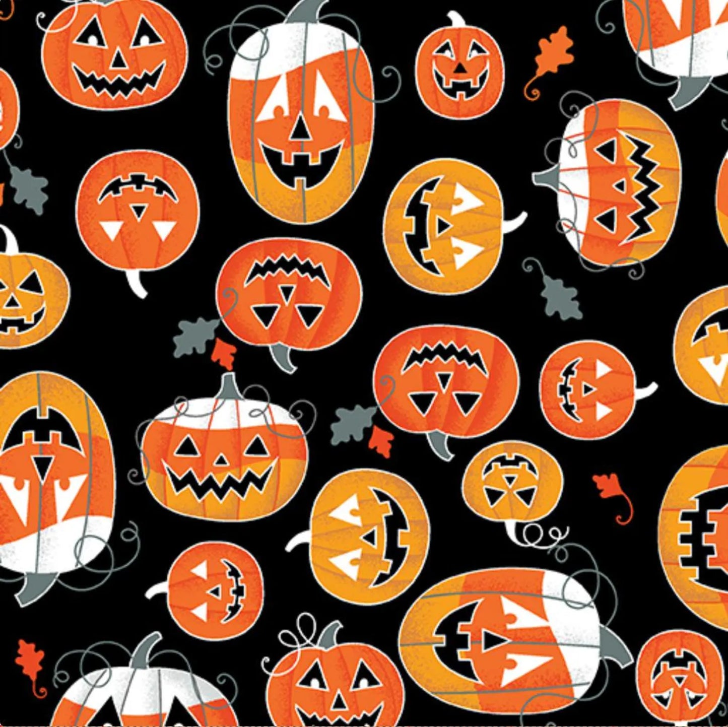 Glow-O-Ween - Glowing Pumpkins - Black by Benartex