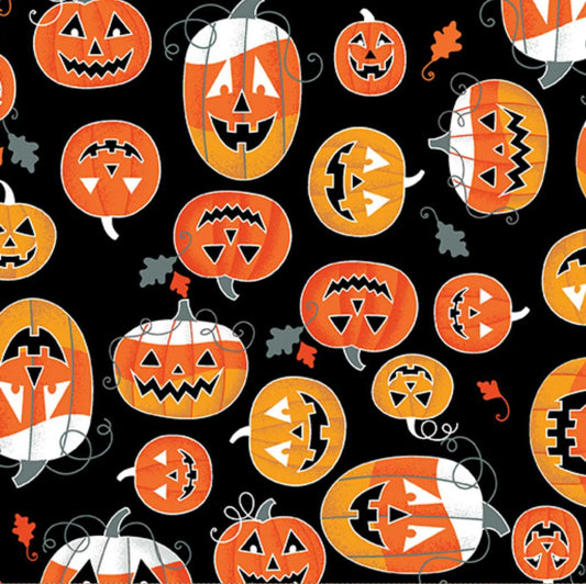 Glow-O-Ween - Glowing Pumpkins - Black by Benartex