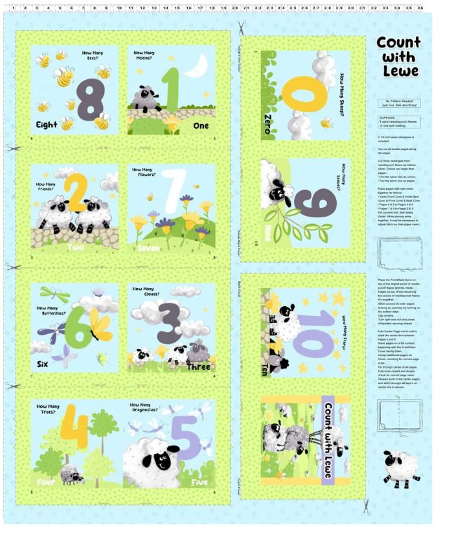 Lewe the Ewe Book Panel by Susybee for Clothworks (EWE)