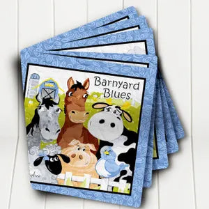 Barnyard Blues Book Panel by Susybee for Clothworks (BARN)