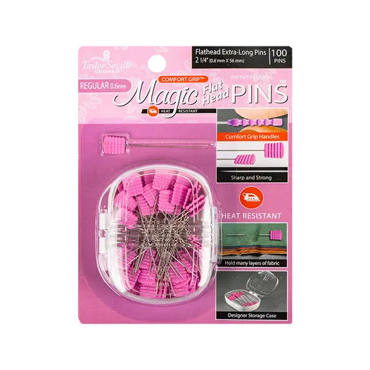 Magic Pins - Flat Head Pins - 2  1/4" Regular 0.6 Pkg of 100 in a Storage Case