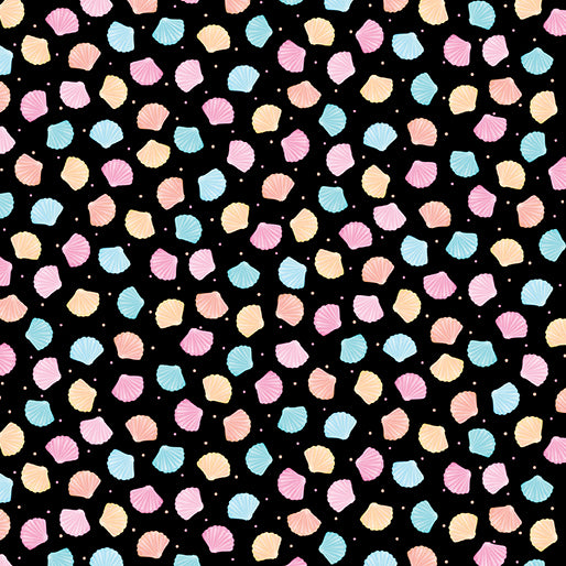 Flamingal Pals - Mini Seashells Black by Benartex Designer Fabrics