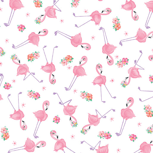 Flamingal Pals - Mini Flamingals White by Benartex Designer Fabrics