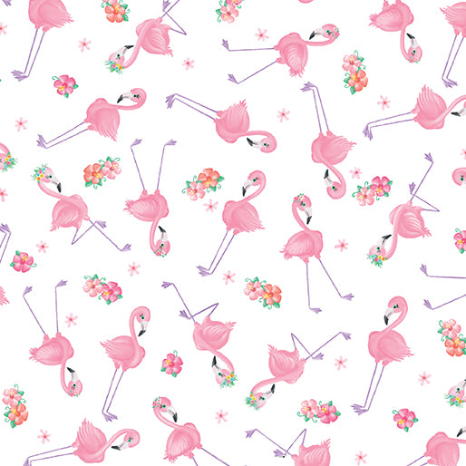 Flamingal Pals - Mini Flamingals White- By Benartex Designer Fabrics
