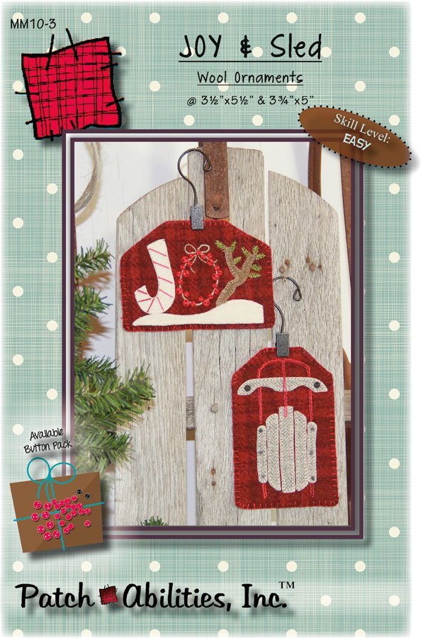 Joy & Sled Wool Ornaments by Patch Abilities, Inc.